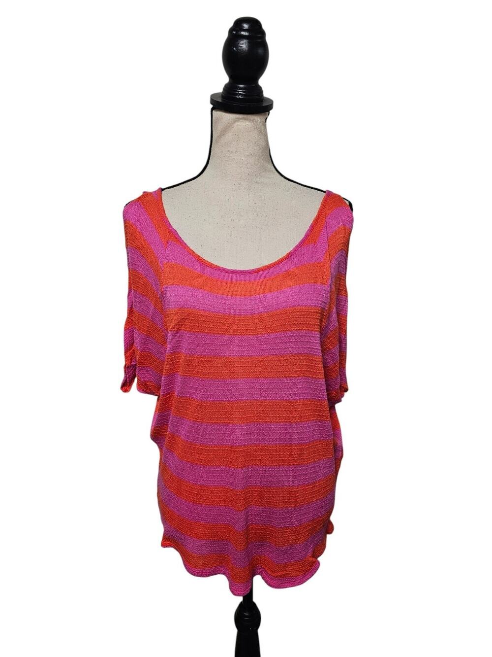 Purple Orange Striped Woman’s Top XL Cold Shoulder Rave Neon Tunic